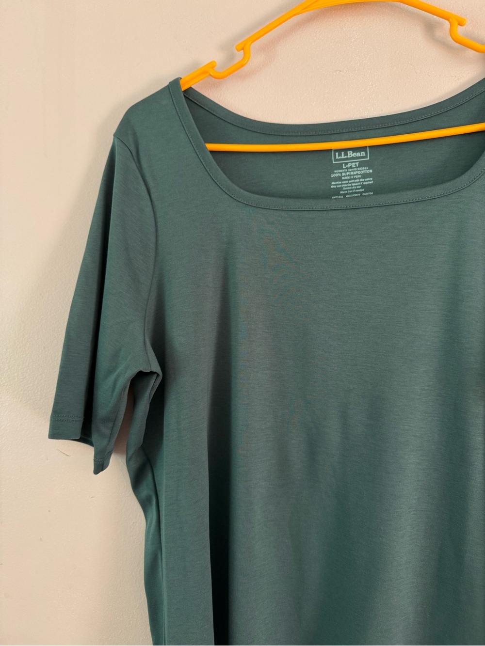 L.L. Bean Women’s Supima Cotton Square Neck Elbow Sleeve Green Tee Size LP - Picture 3 of 5